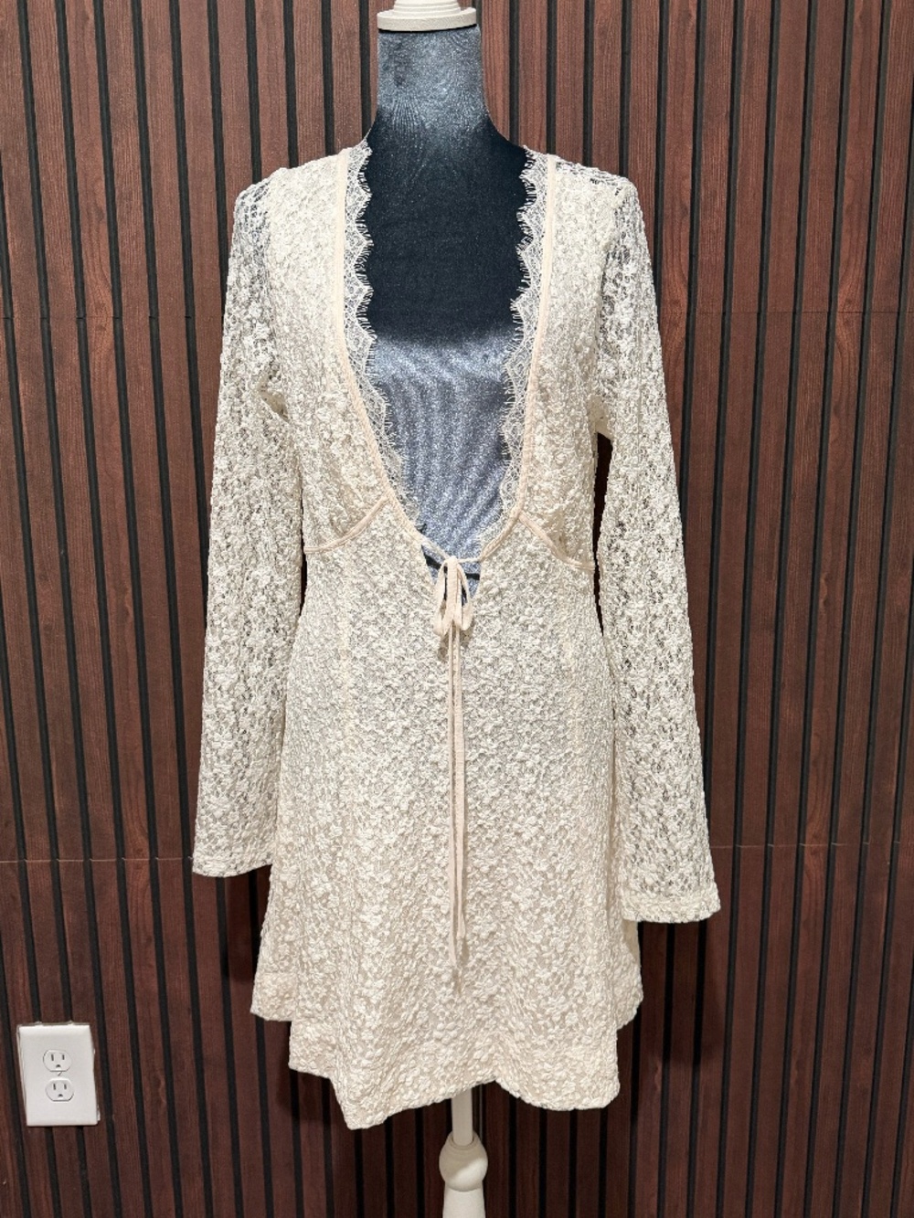Free People Petra Lace Mini Dress Ivory Tofu NWT Size L
